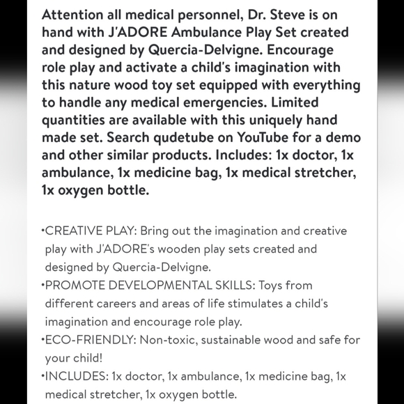 J'adore Wood Toy Playset | Dr. Steve | Ambulance | Tools | 5 Piece Set | Kids - Picture 3 of 4